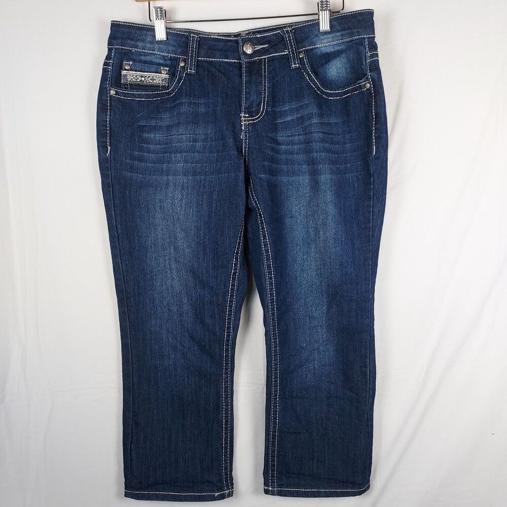 Love Indigo Premium Jeans Capri Women’s Size 8 Dark Wash Straight Leg Denim